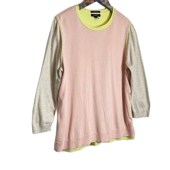 Lands End | Sweater 100% Supima Cotton Side Slits Colorblock - Picture 3 of 7